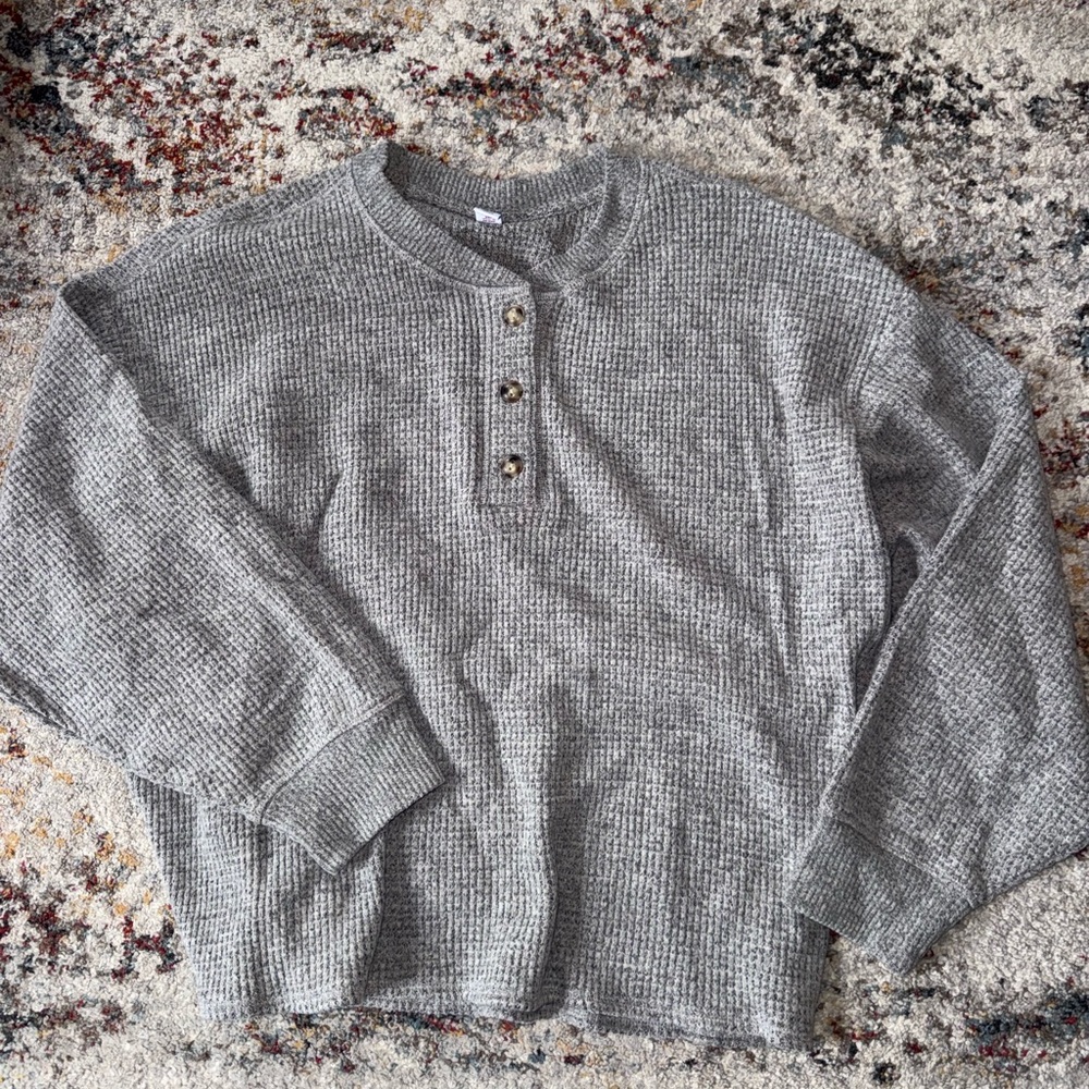 Cozy Gray Waffle Knit Sweater